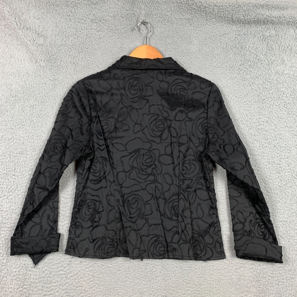 Samuel Dong Jacket Womens Medium Black Floral Textured Embroidered Zip‎ Up Artsy - Picture 5 of 9